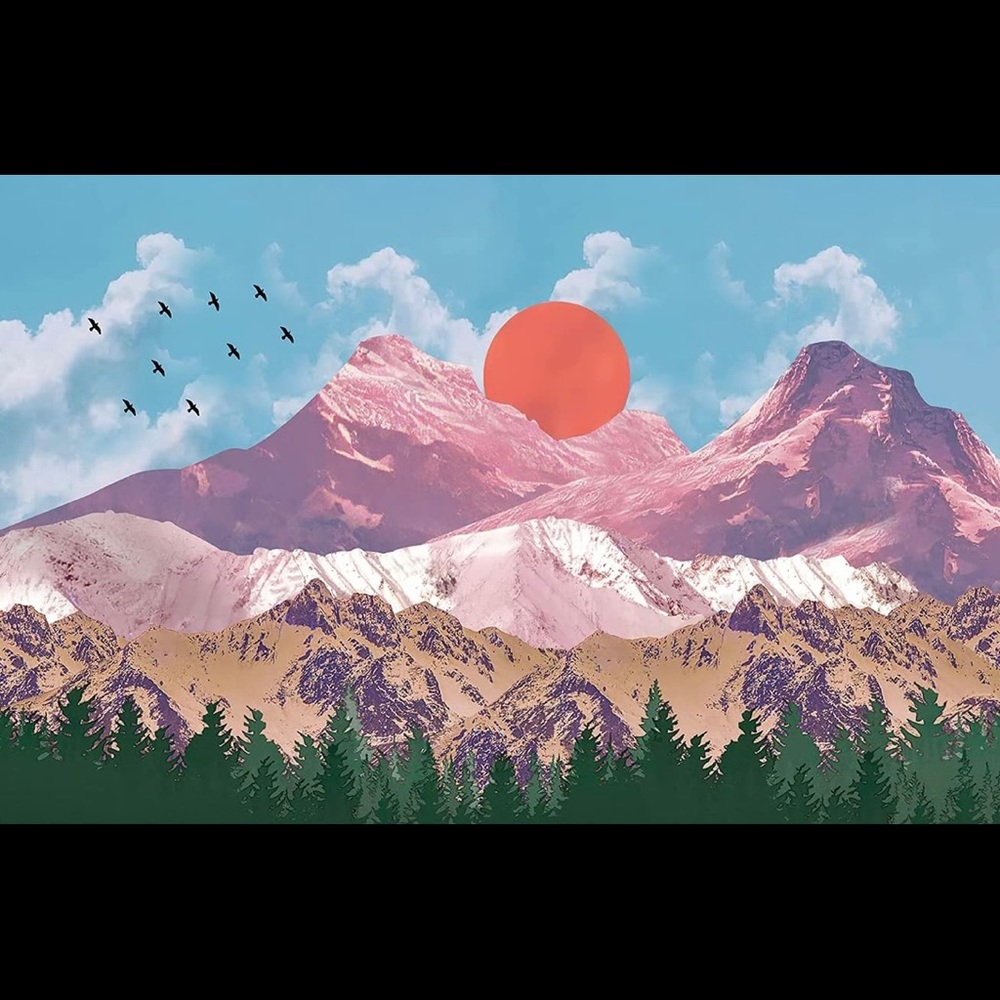 Scenic landscape tapestry with forest and blue sky wall decoration